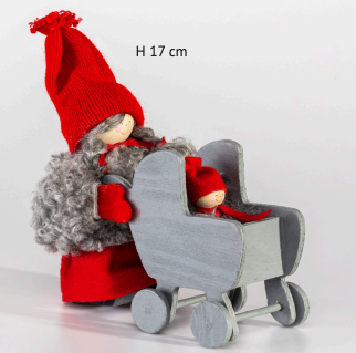 JÓLAKONA - Rauð húfa með barn í vagni
