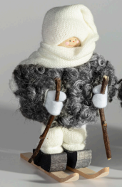 JÓLASTRÁKUR - Á skíðum hvít húfa, grár jakki