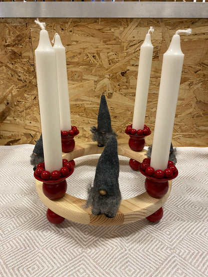 AÐVENTUKRANS - Rauður m gráum jólaköllum