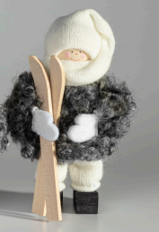 JÓLASTRÁKUR - með skíði hvít húfa, grár jakki