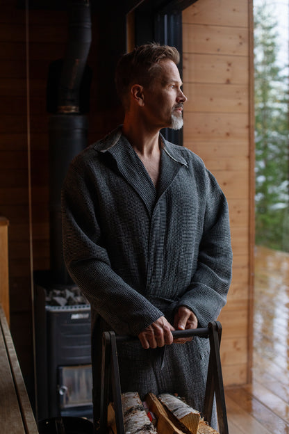 TERVA hör/tencel unisex baðsloppur - Black graphite